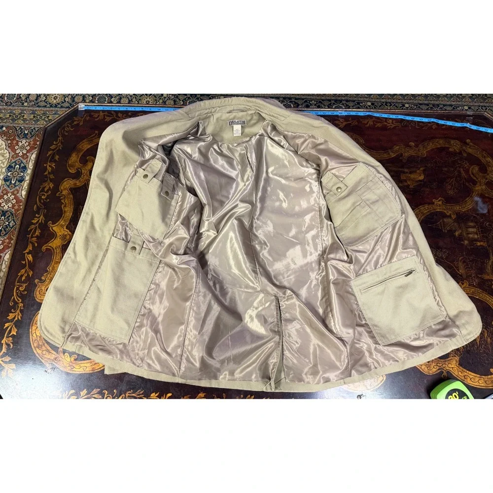 Duluth Trading Mens Fire Hose Presentation Jacket Khaki Canvas Blazer Utility LT